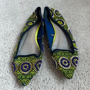 Embroidered Green and Blue Women's Flats